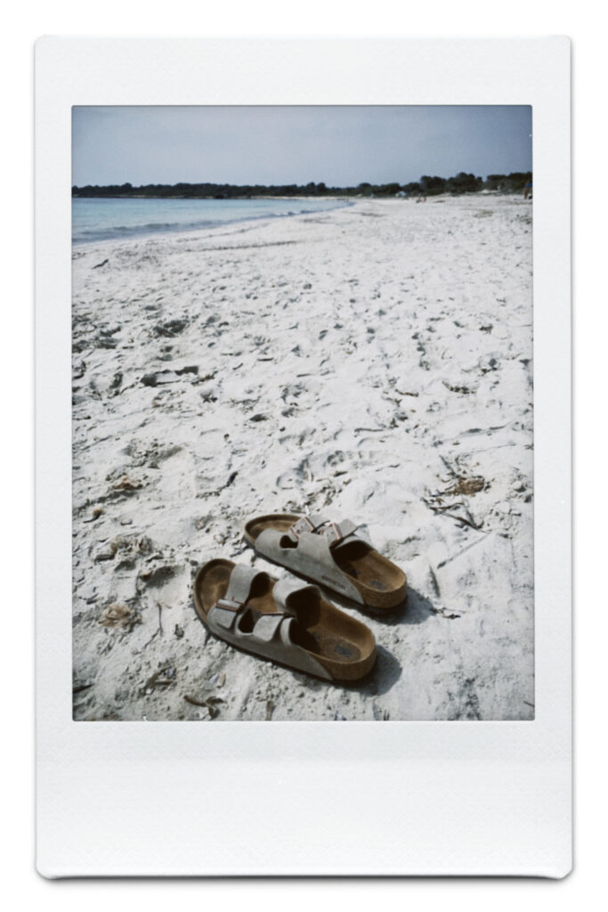 White sand beach in Mallorca, Birkenstock 