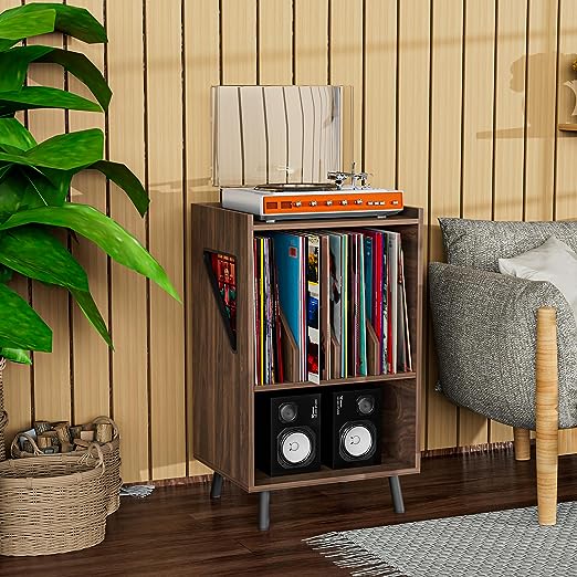 CD Player Record Holder Farmhouse Magazine Storage Side Table Beside Desk for Living Room Bedroom Office